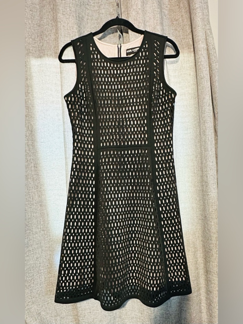 Karl Lagerfeld Black Midi Dress Contrast Nude Lining